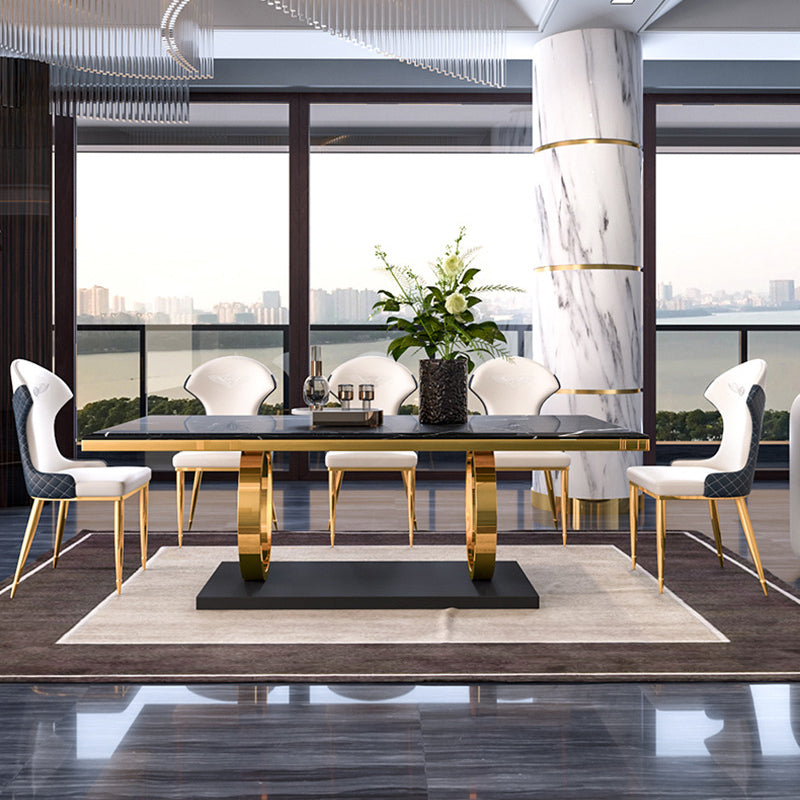 Traditional Luxury Rectangle Dining Table Sintered Stone Table with Trestle Base for Dining Room