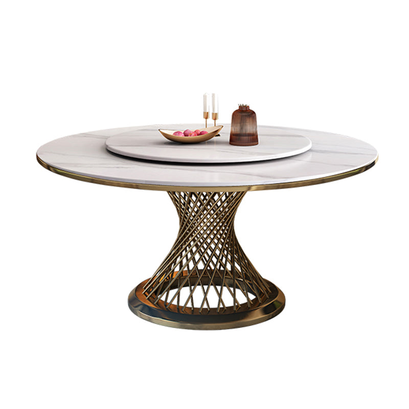 Metal Mesa de comedor redondo de lujo de metal Mesa de piedra sinterizada para cocina y comedor