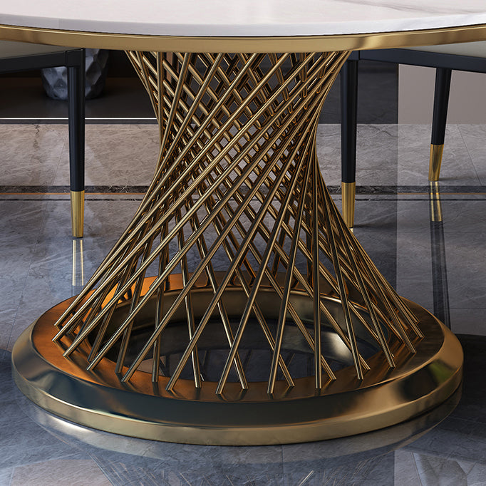 Metal Mesa de comedor redondo de lujo de metal Mesa de piedra sinterizada para cocina y comedor