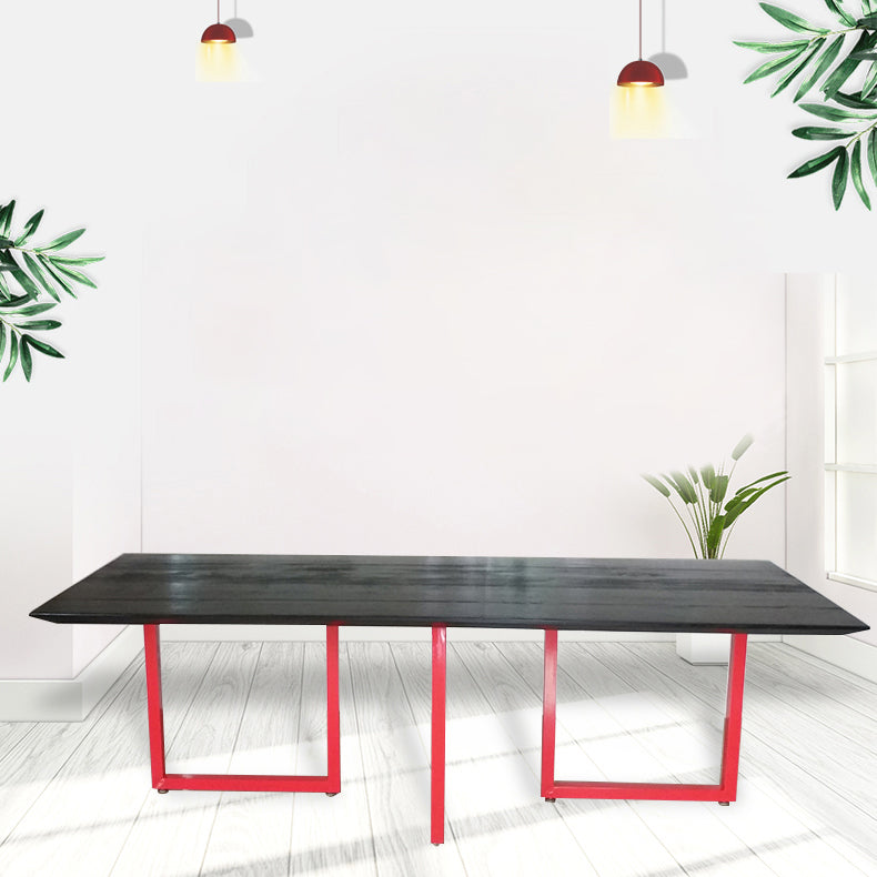 Mesa de comedor de rectángulo industrial de metal mesa de madera maciza para comedor