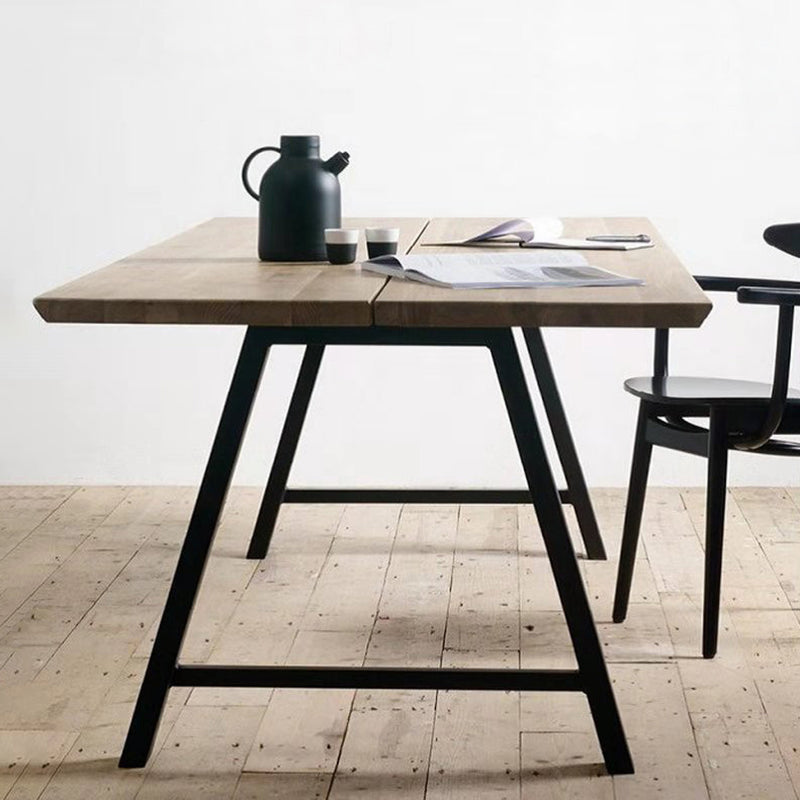 Metal Industrial Rectangle Dining Table Solid Wood Top Table for Kitchen