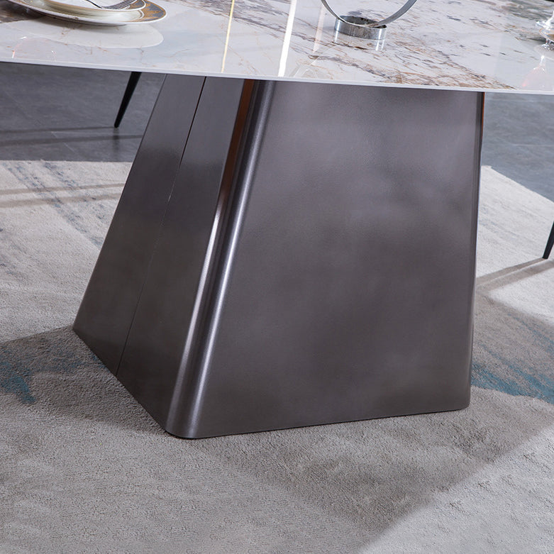 Metal Traditional Luxury Rectangle Table Sintered Stone Indoor Table with Pedestal