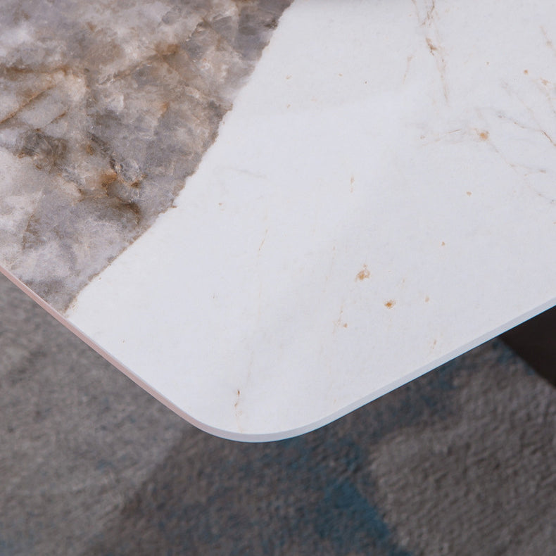 Metal Traditional Luxury Rectangle Table Sintered Stone Indoor Table with Pedestal