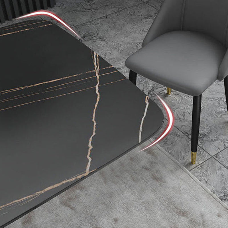 Metal Traditional Luxury Rectangle Table Sintered Stone Dining Table with Pedestal Base