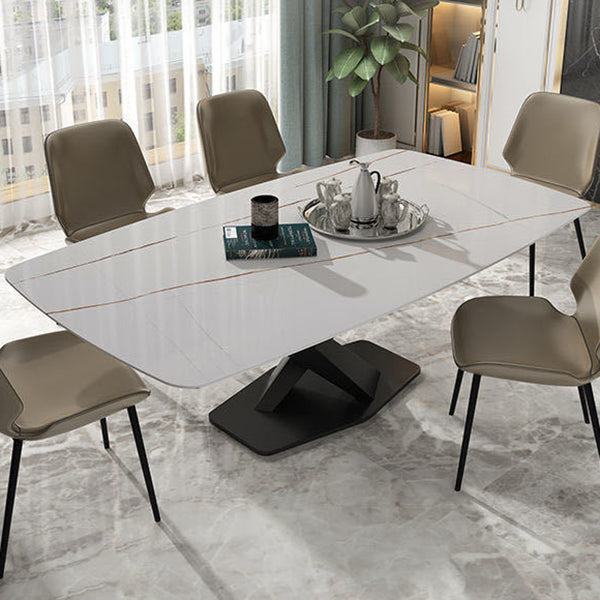 Metal Traditional Luxury Rectangle Table Sintered Stone Dining Table with Pedestal Base