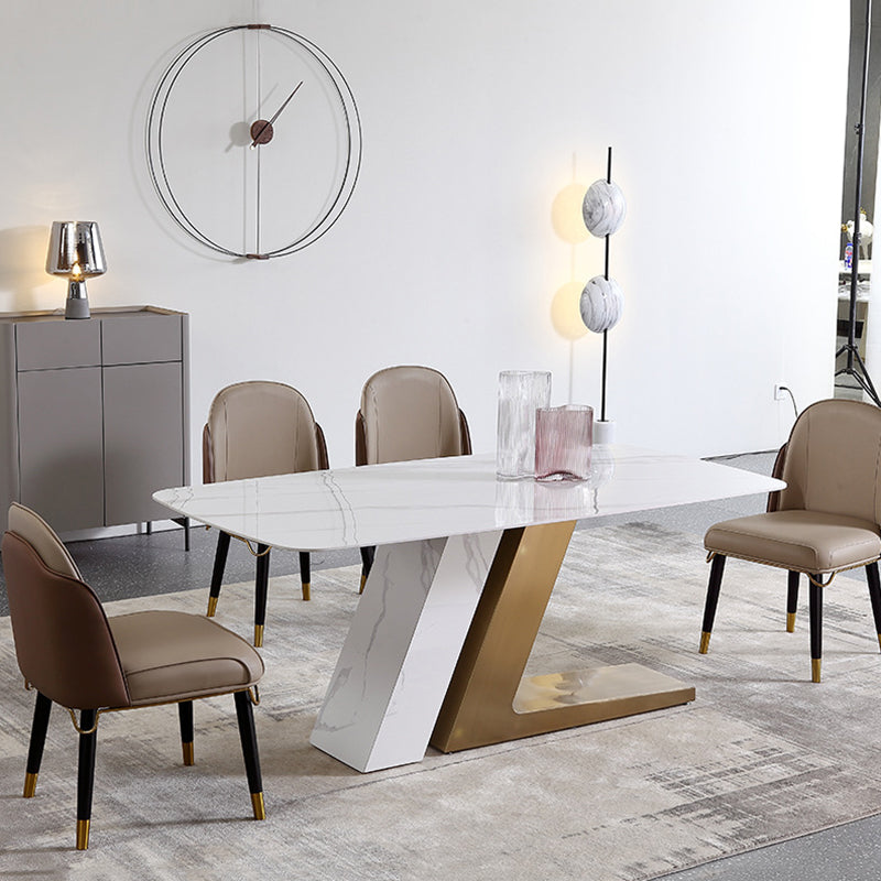 Metal Mesa de comedor rectangular de lujo tradicional Mesa de comedor de piedra sinterizada para el hogar