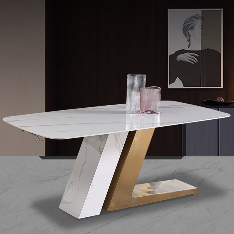 Metal Mesa de comedor rectangular de lujo tradicional Mesa de comedor de piedra sinterizada para el hogar