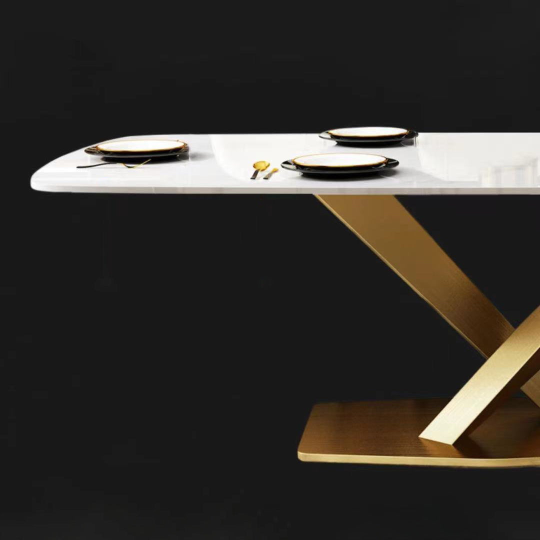 Metall traditionelle Luxus -Rechteck -Esstisch Sintered Stone Top Innentisch mit Sockelbasis