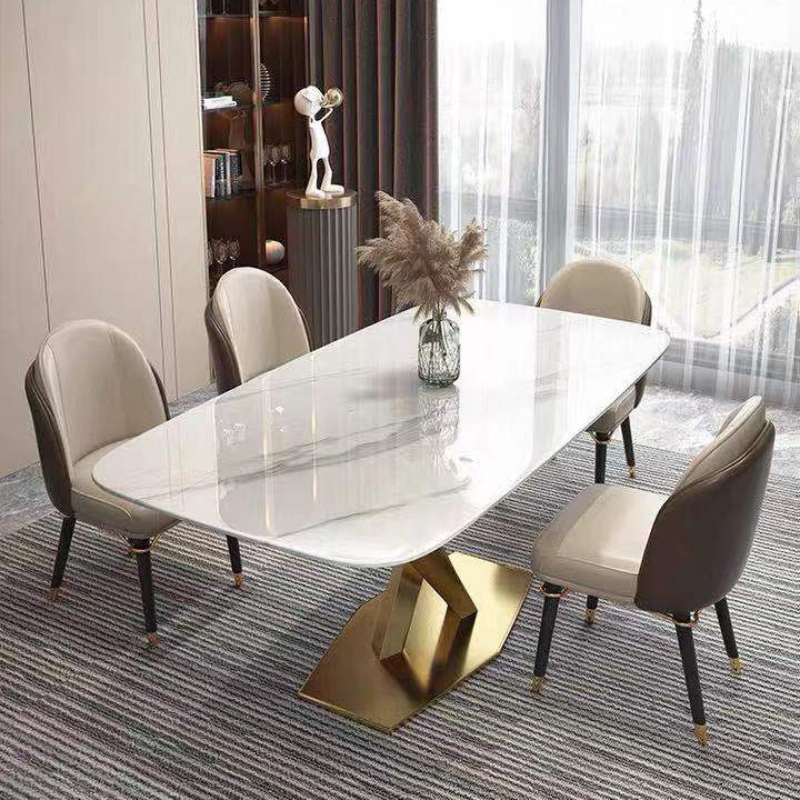 Metall traditionelle Luxus -Rechteck -Esstisch Sintered Stone Top Innentisch mit Sockelbasis
