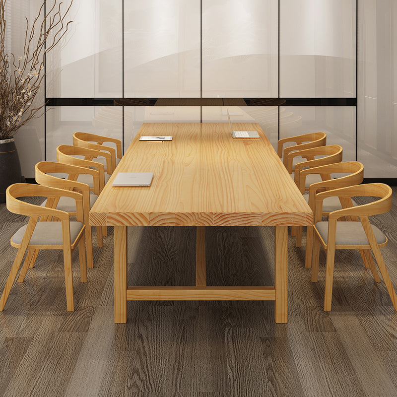 Mesa de comedor informal rectangular, mesa con base de caballete de Color madera, madera maciza de pino
