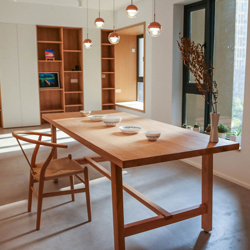Mesa de comedor moderna con base de caballete rectangular, mesa fija de madera maciza