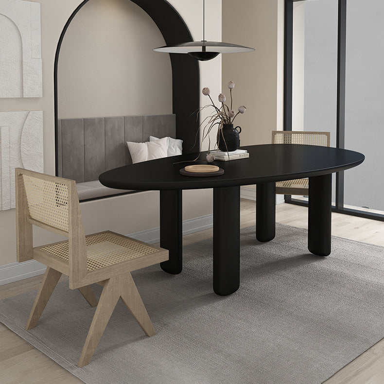 Oval Solid Wood Dining Table in Grey/Black Modern Table with 4 Legs for Restaurant