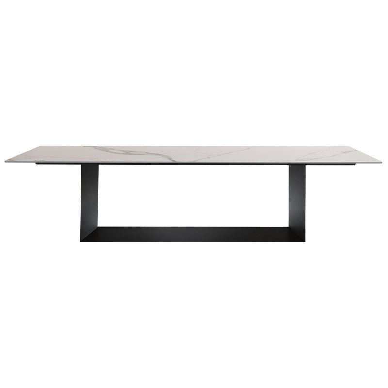 Sintered Stone Top Dining Table Industrial Kitchen Table with Black Metal Pedestal