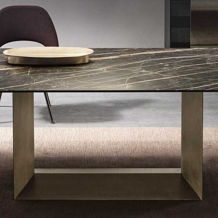 Sintered Stone Top Dining Table Industrial Kitchen Table with Black Metal Pedestal