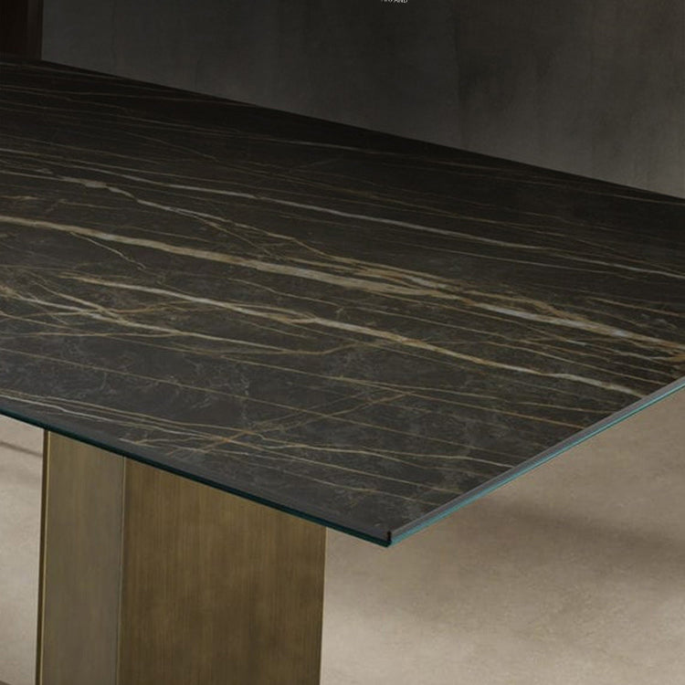 Sintered Stone Top Dining Table Industrial Kitchen Table with Black Metal Pedestal