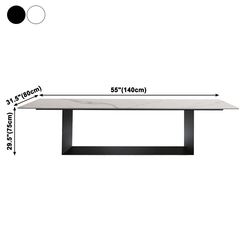 Sintered Stone Top Dining Table Industrial Kitchen Table with Black Metal Pedestal