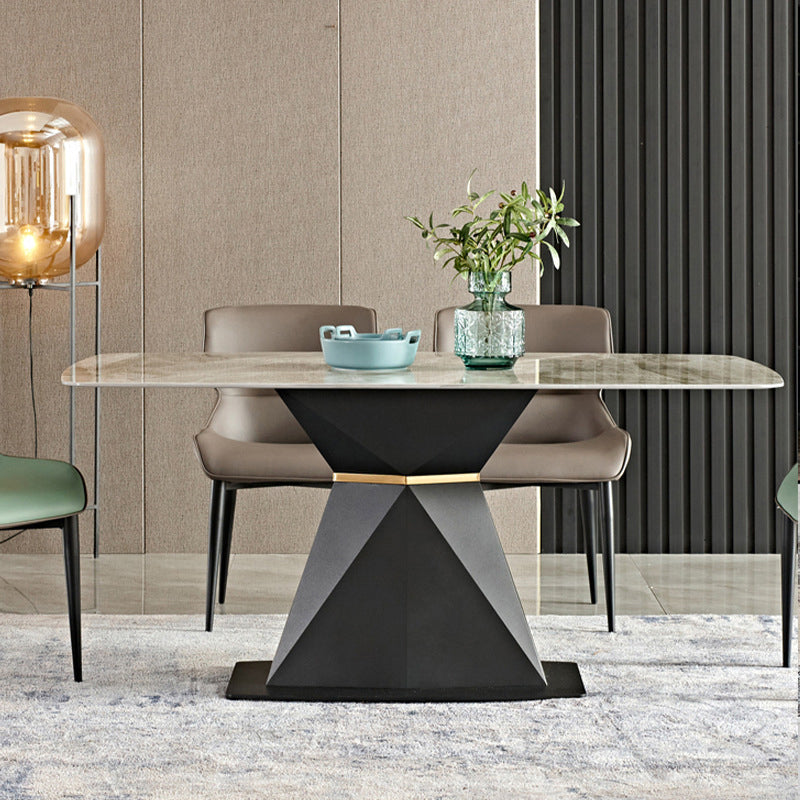 Metal Traditional Luxury Rectangular Table Sintered Stone Dining Table with Pedestal Base