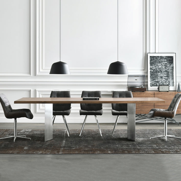 Metal Industrial Rectangular Dining Table Wood Top Table for Kitchen and Dining Room