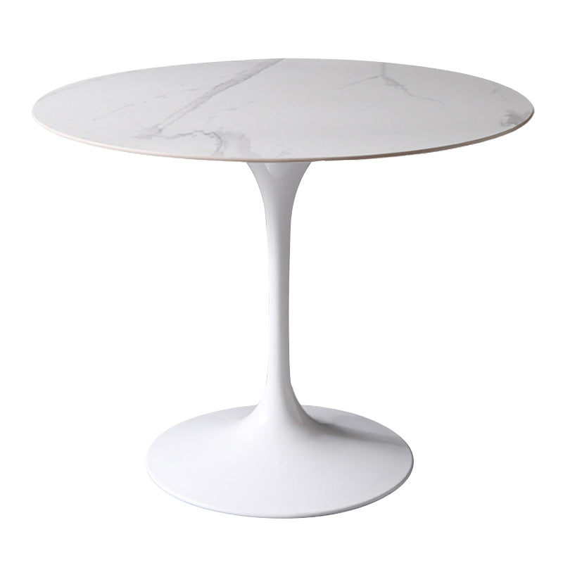 Mesa de comedor redonda Simplicity, mesa de piedra sinterizada con base de tulipán blanco para comedor