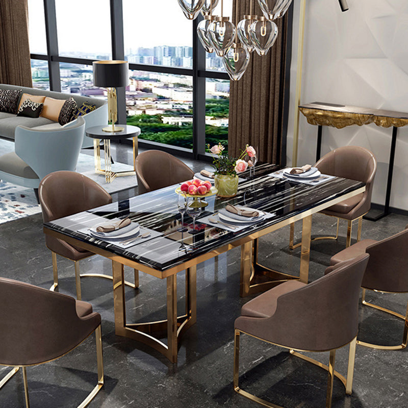 Metal Traditional Luxury Rectangle Table Sintered Stone Top Table for Dining Room