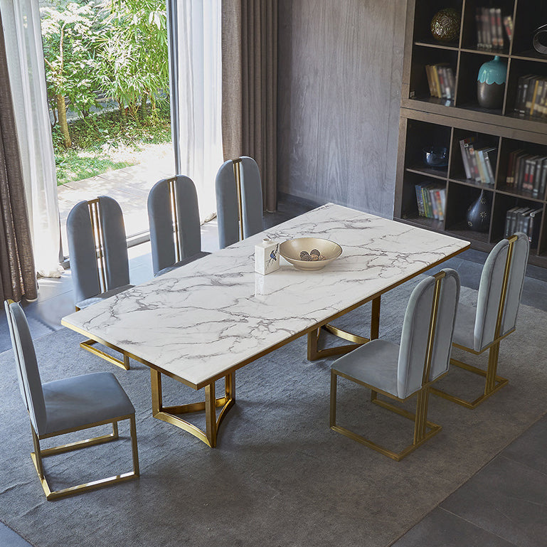 Metal Traditional Luxury Rectangle Table Sintered Stone Top Table for Dining Room