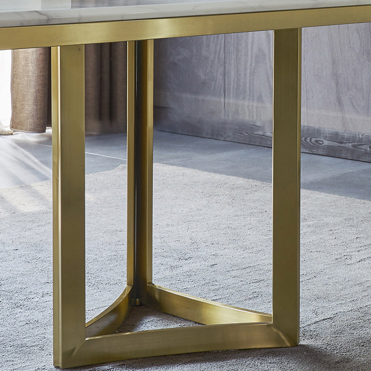 Metal Traditional Luxury Rectangle Table Sintered Stone Top Table for Dining Room