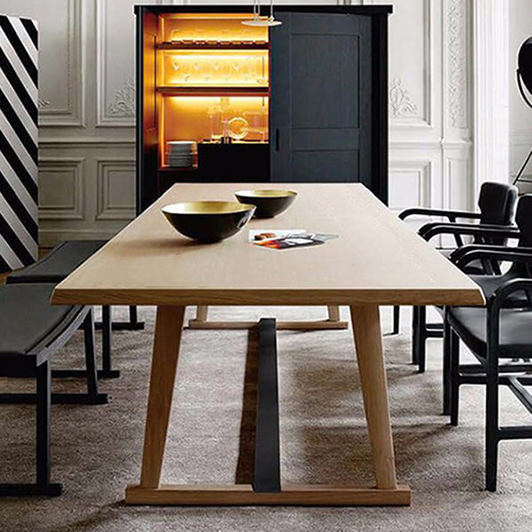 Solid Wood Contemporary Rectangular Dining Table Wood Top Table with Trestle