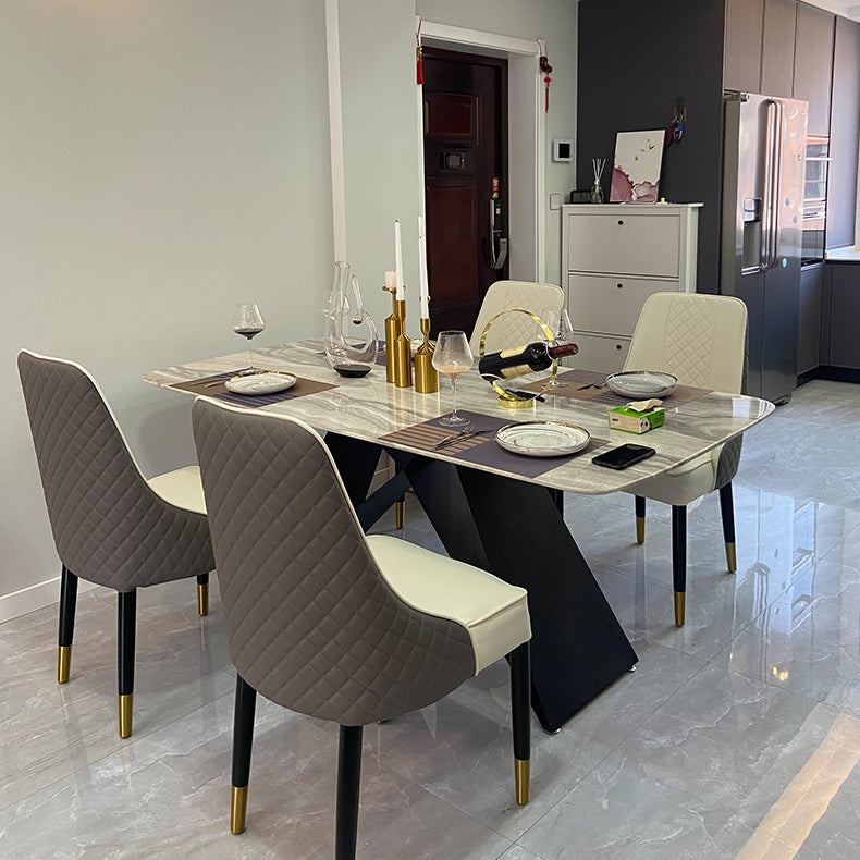 Metal Traditional Luxury Rectangular Table Sintered Stone Table for Dining Room and Kitchen