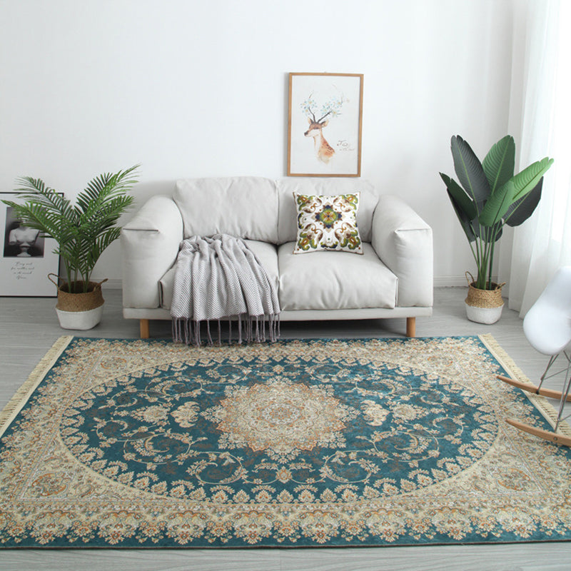 Moroccan Medallion Print Area Rug Polyester Carpet Non-Slip Backing Rug for Living Room