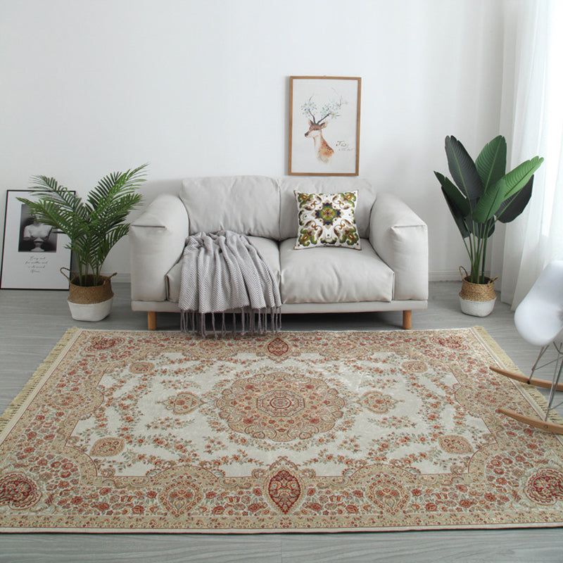 Moroccan Medallion Print Area Rug Polyester Carpet Non-Slip Backing Rug for Living Room