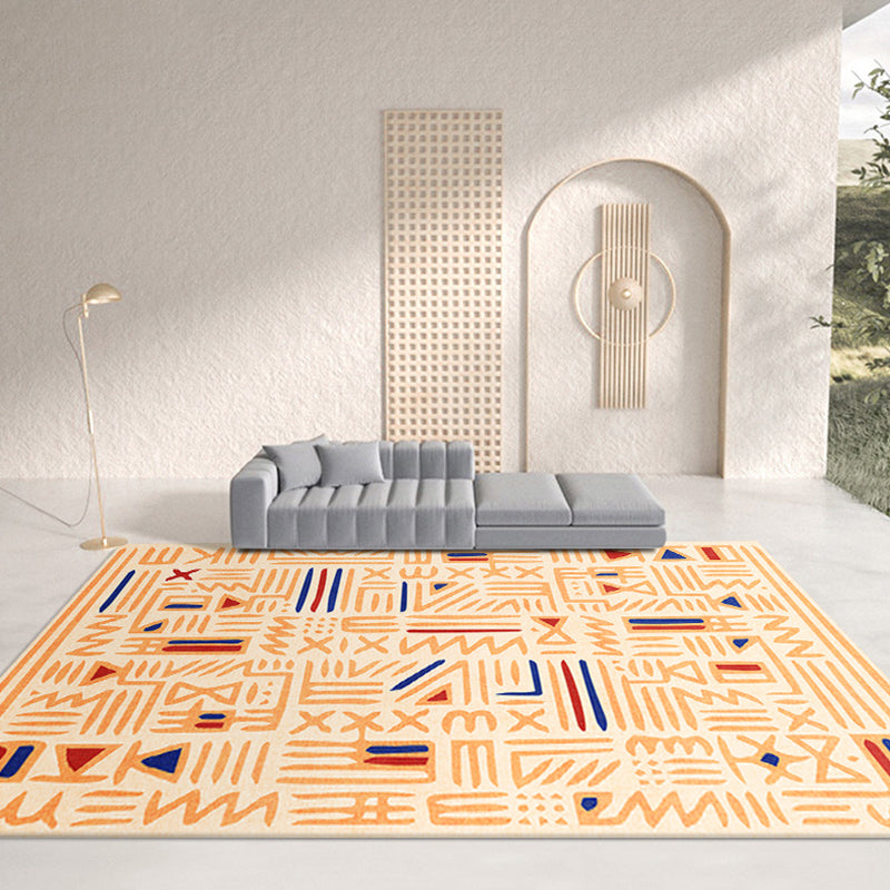 Multicolor Area Rug Retro Tribal Symbols Carpet Polyester Home Decor Rug with Anti-Slip Backing