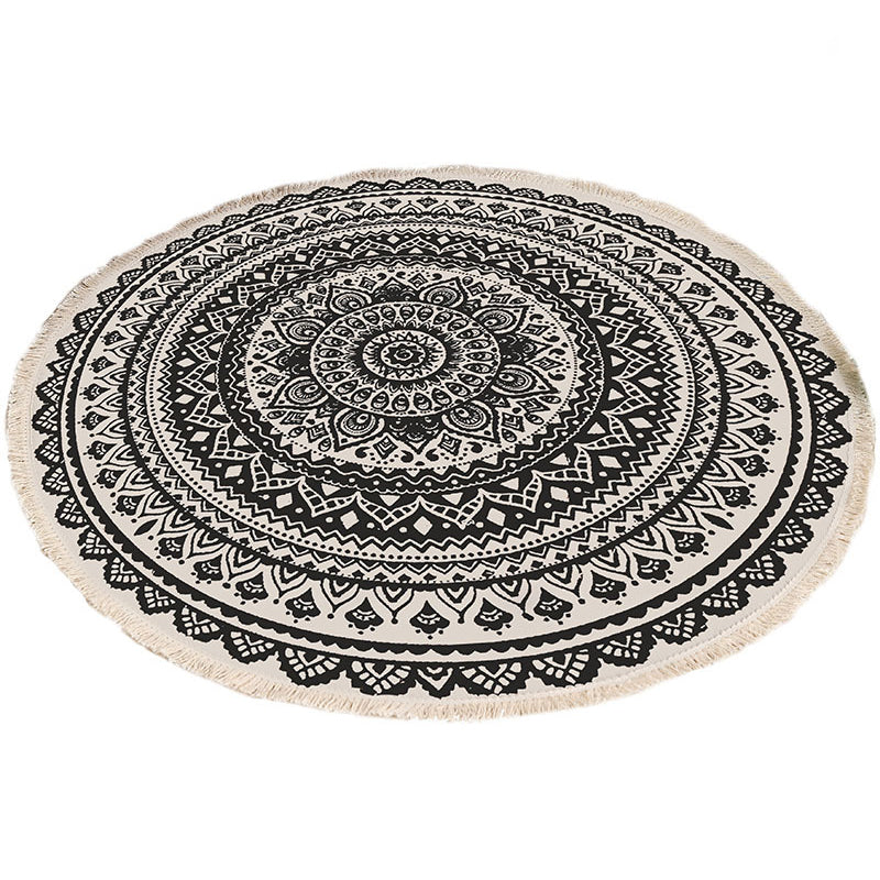 Round Tribal Print Carpet Cotton Persian Indoor Rug Non-Slip Backing Area Rug for Living Room
