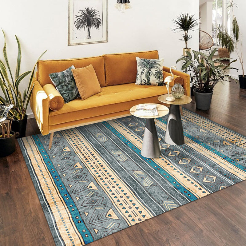 Bohemian Tribal Printed Rug Polyester Area Carpet Non-Slip Backing Indoor Rug for Living Room