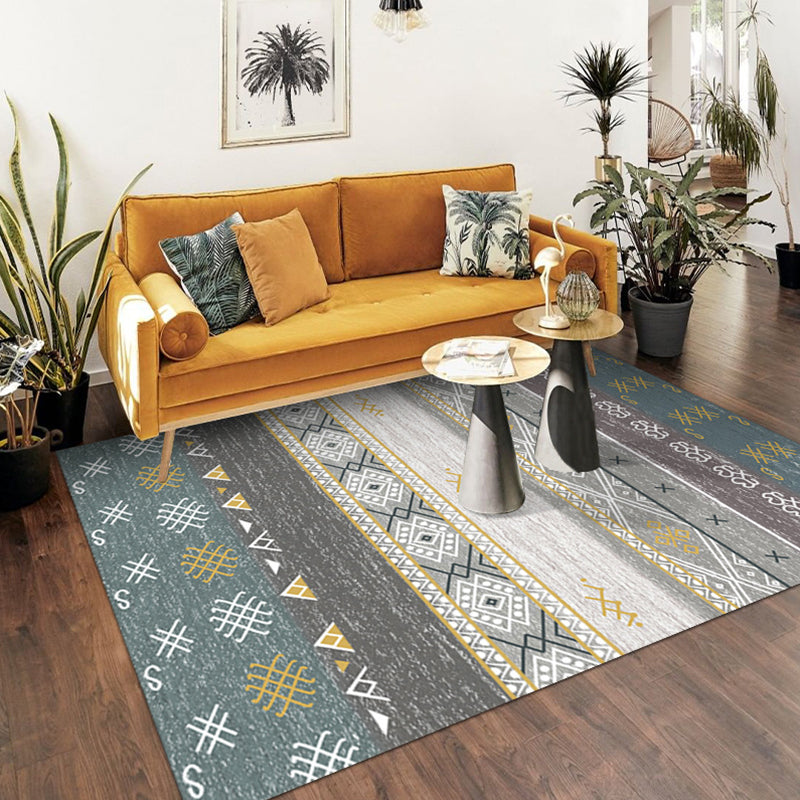 Bohemian Tribal Printed Rug Polyester Area Carpet Non-Slip Backing Indoor Rug for Living Room