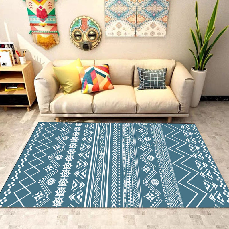 Bohemian Banded Print Rug Polyester Area Carpet Non-Slip Backing Indoor Carpet for Living Room
