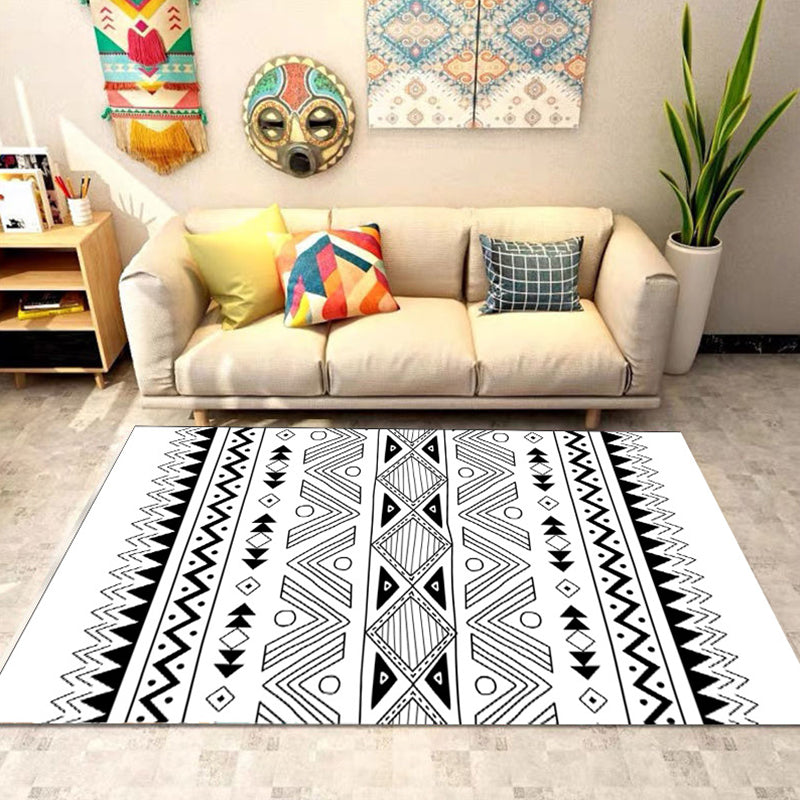 Bohemian Banded Print Rug Polyester Area Carpet Non-Slip Backing Indoor Carpet for Living Room