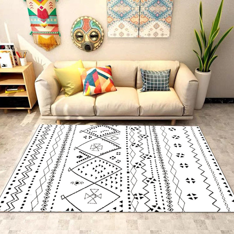 Bohemian Banded Print Rug Polyester Area Carpet Non-Slip Backing Indoor Carpet for Living Room