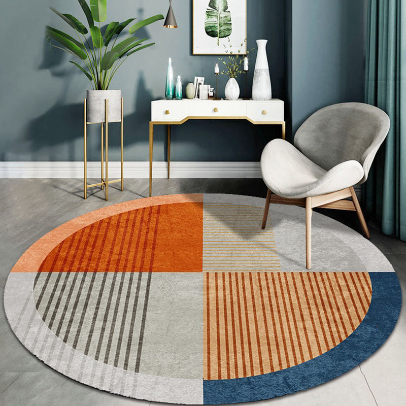 Modern Round Area Rug Contrast Panel Carpet Polyester Living Room Area Rug with Non-Slip Backing