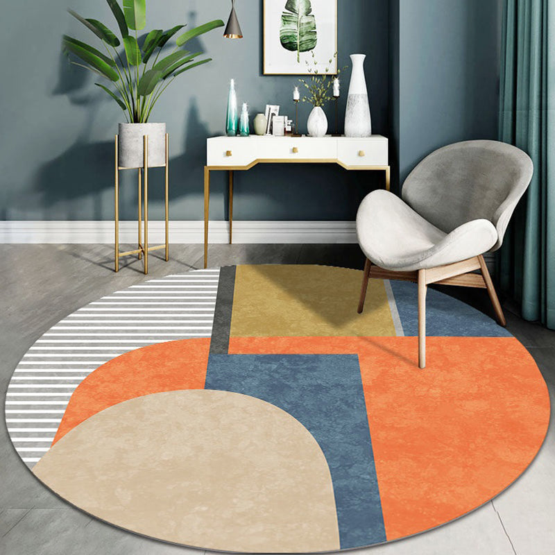 Modern Round Area Rug Contrast Panel Carpet Polyester Living Room Area Rug with Non-Slip Backing