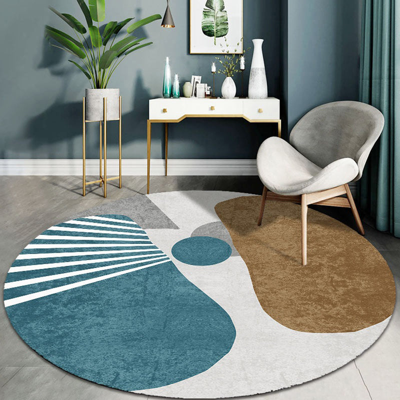 Modern Round Area Rug Contrast Panel Carpet Polyester Living Room Area Rug with Non-Slip Backing