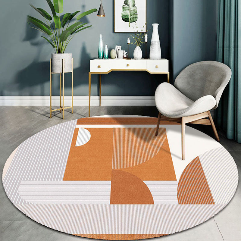 Modern Round Area Rug Contrast Panel Carpet Polyester Living Room Area Rug with Non-Slip Backing