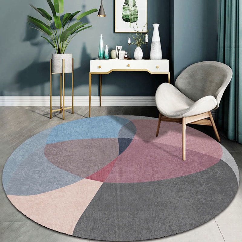 Modern Round Area Rug Contrast Panel Carpet Polyester Living Room Area Rug with Non-Slip Backing