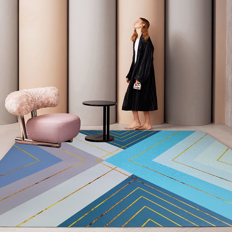 Navy Abstract Pattern Carpet PVC Modern Carpet Washable Carpet for Home Decor