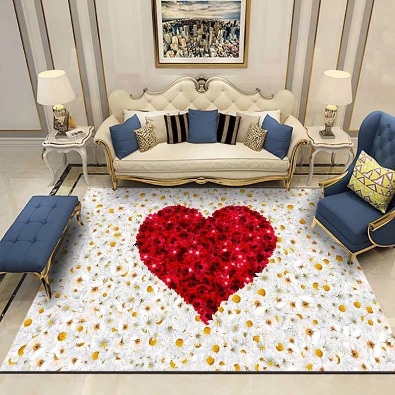 White Living Room Area Carpet Modern Flower Pattern Rug Polyester Non-Slip Backing Area Rug