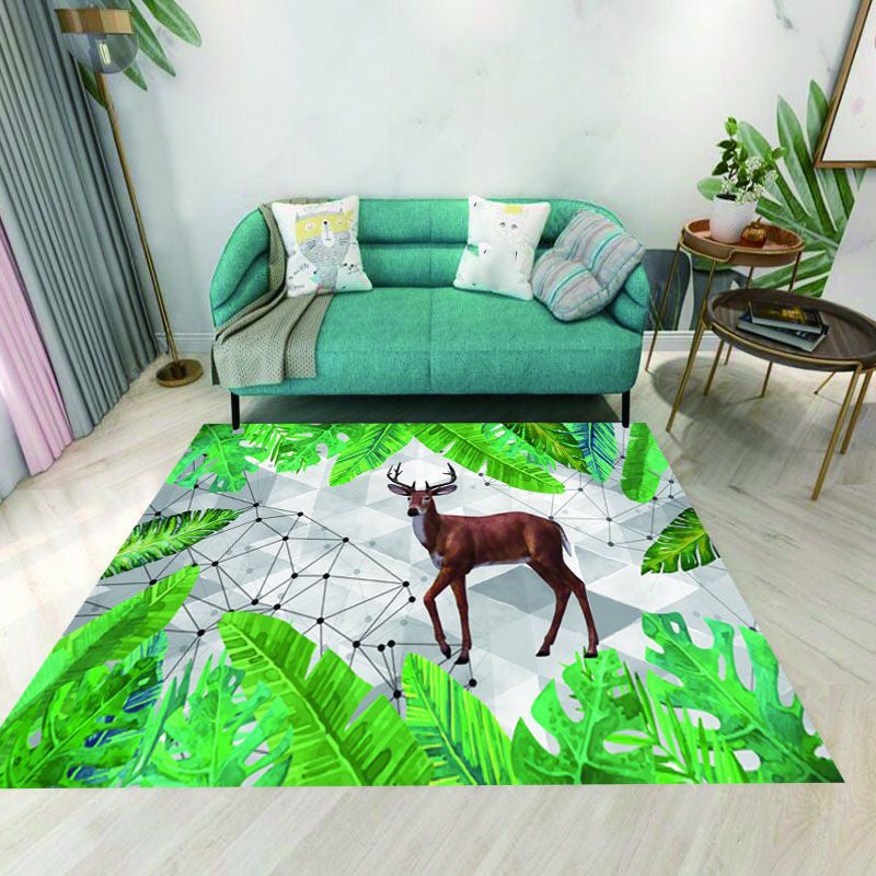 Élégant écarte de tapis vert Plant Plante Polyester Area Tapis Anti-Slip Tapis de soins faciles pour la décoration intérieure