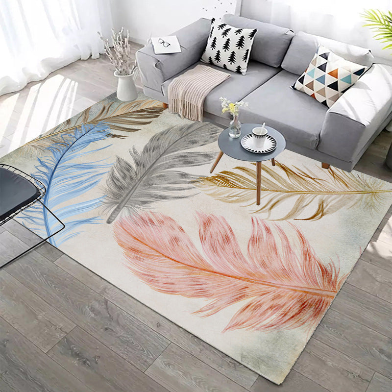 Modern Living Room Area Rug Plant Pattern Polyester Area Carpet Stain Resistant Rug