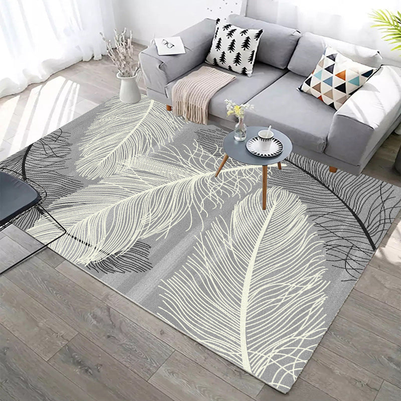Modern Living Room Area Rug Plant Pattern Polyester Area Carpet Stain Resistant Rug