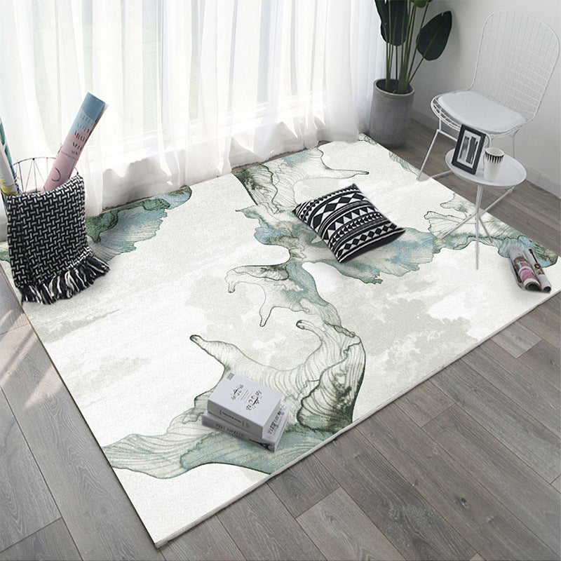 Modern Living Room Area Rug Plant Pattern Polyester Area Carpet Stain Resistant Rug