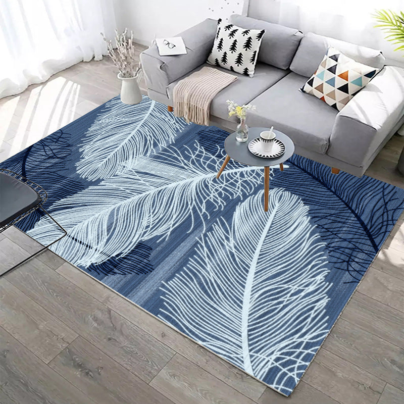 Modern Living Room Area Rug Plant Pattern Polyester Area Carpet Stain Resistant Rug