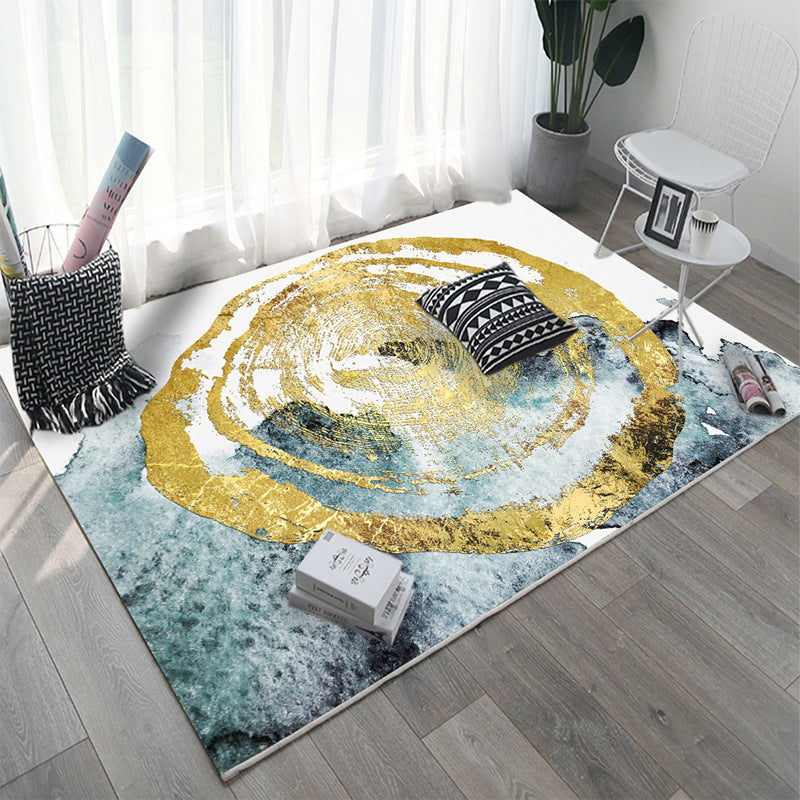 Modern Living Room Area Rug Plant Pattern Polyester Area Carpet Stain Resistant Rug